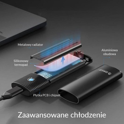 Kieszeń Orico M2 NVMe USB-C 10 Gbps Aluminio Negro con Refrigeración Pasiva