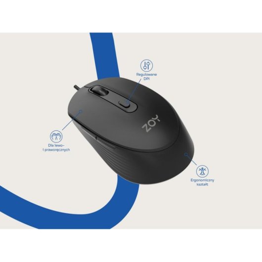 Mouse ZOY ZMS08 USB 3600 DPI Nero 6 Pulsanti Ergonomico Cablato
