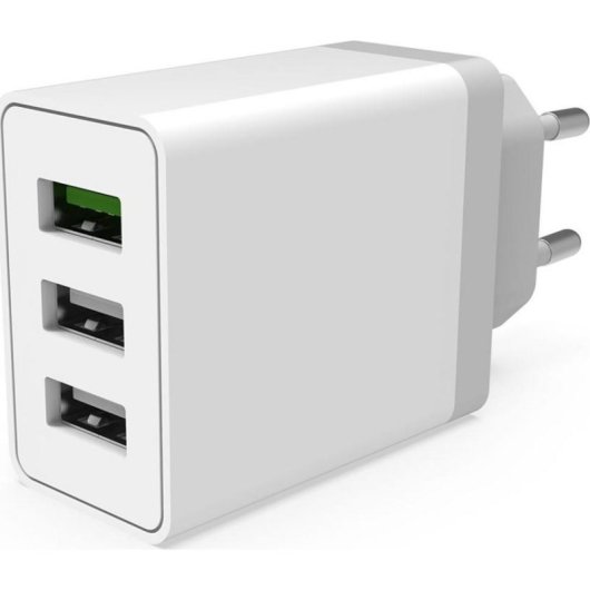 Carregador de parede Krux Quick Charge 3.0 3x USB-A 6A 30W branco