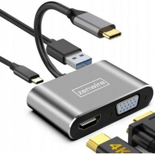 Adaptador USB-C Zenwire 4 en 1 HDMI 4K VGA USB 3.0 Power Delivery 87W