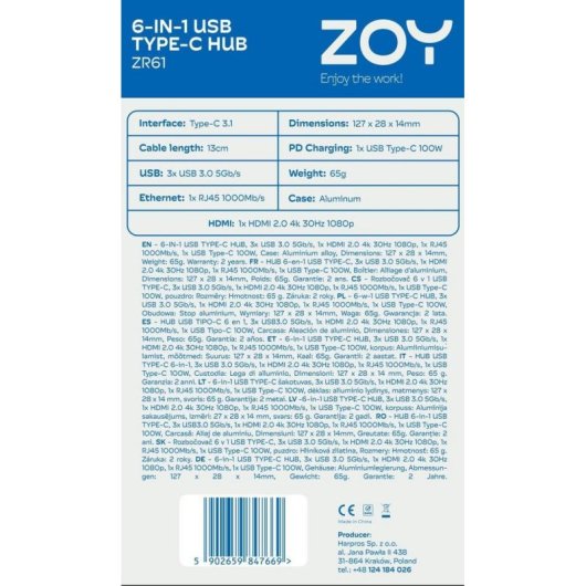 Andockstation ZOY ZH61 USB-C 6 Gigabit Ethernet HDMI