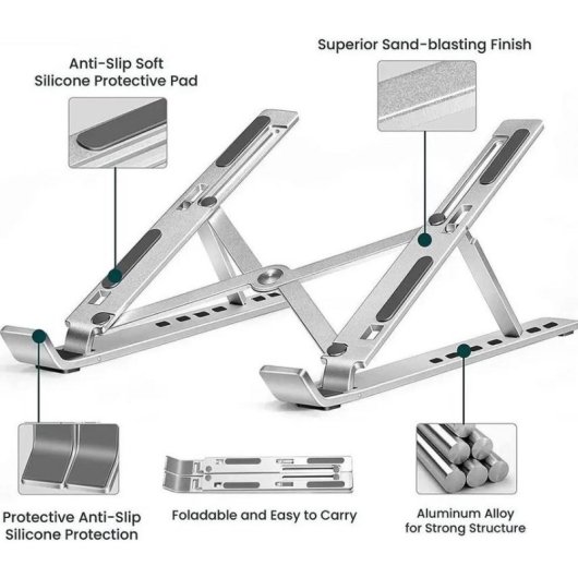 Suporte portátil Swissten Aluminum Pad 10-15" alumínio ajustável e dobrável