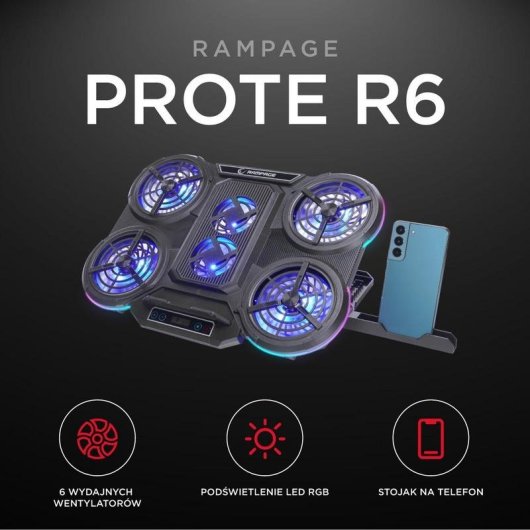 Kühlung für Laptop Rampage PROTE R6 6 Lüfter RGB regelbar
