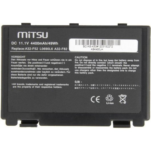 Batería Mitsu para Asus F82 K40 K50 K60 K70 4400 mAh 11.1 V Li-Ion