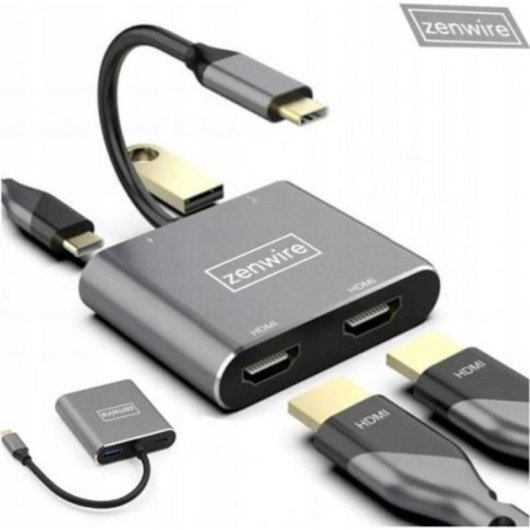 USB-C Adapter Zenwire 4 in 1 2 HDMI USB 3.0 Power Delivery 87W