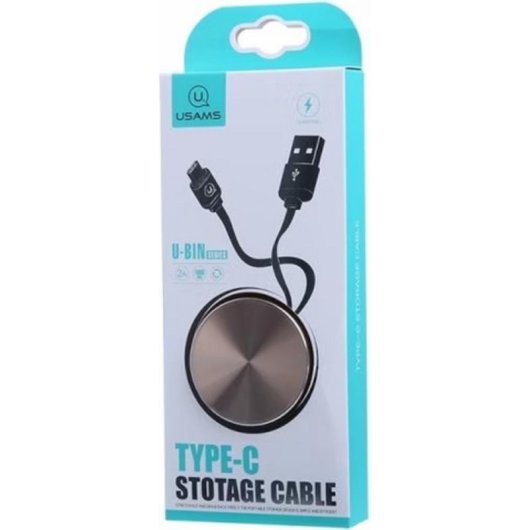 Câble USB Usams U-Bin USB-A vers USB-C 1 m Rétractable Noir