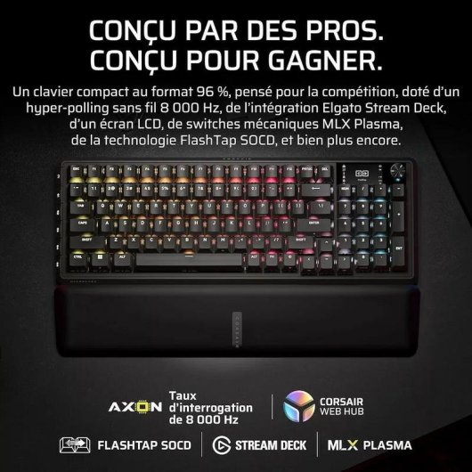Tastiera Corsair Vanguard 96 Wireless compatta con switches MLX e RGB AZERTY
