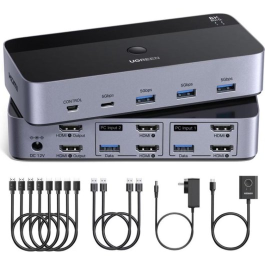 Comutador KVM Ugreen HDMI 2.1 2x2 USB 3.0 e USB-C