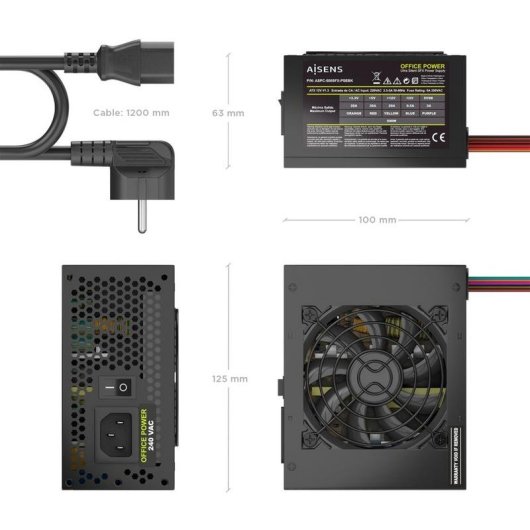 Fuente de Alimentación AISENS ASPC-500SFX-PSEBK 500W Certificazione CE RoHS silenziosa