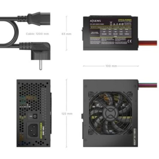 Fuente de Alimentación AISENS ASPC-500SFX-PSEBK 500W Certificazione CE RoHS silenziosa