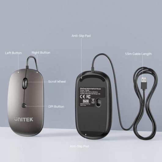 Ratón UNITEK T060BGY01 USB tipo A 1600 DPI Gris Ambidextro 4 botones
