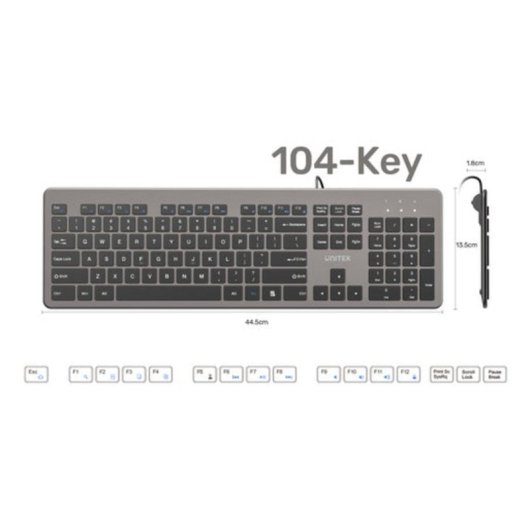 Teclado UNITEK SlimTap Ultra Light completo com switch de tesoura cinza