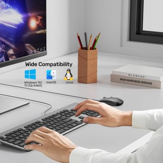 Teclado UNITEK SlimTap Ultra Light completo com switch de tesoura cinza