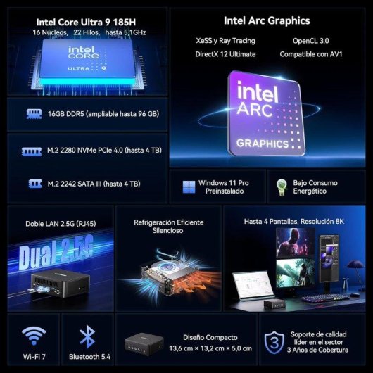 Mini PC GEEKOM IT13 Max Intel Core Ultra 9 185H 16GB 1TB SSD Windows 11 Pro Dual LAN