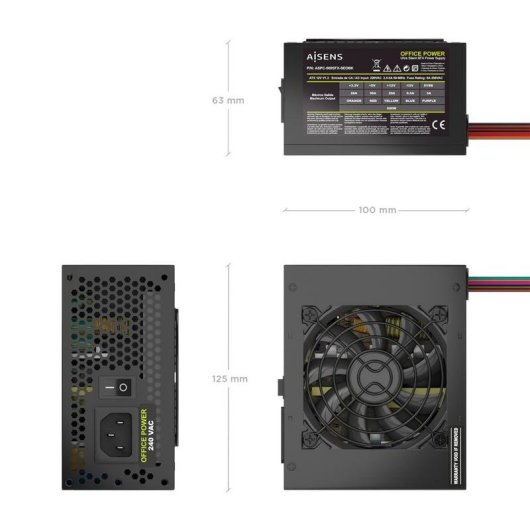 Fuente de Alimentación AISENS ASPC-500SFX-SEOBK 500W Certificazione CE RoHS con pulsante