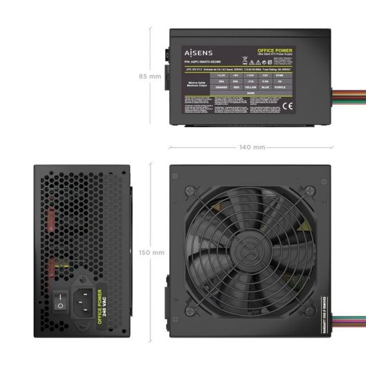 Fuente de Alimentación AISENS ASPC-500ATX-SEOBK 500W CE RoHS botón encendido