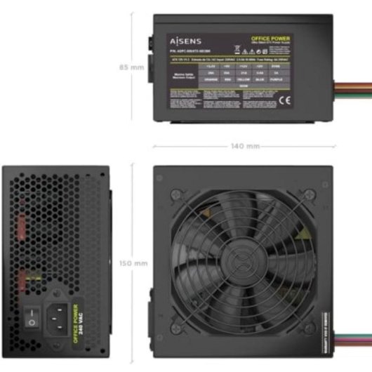 Fuente de Alimentación AISENS ASPC-500ATX-SEOBK 500W CE RoHS botón encendido