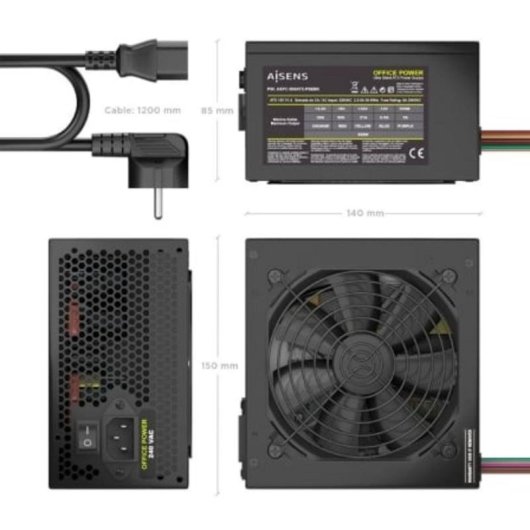 Fuente de Alimentación AISENS ASPC-500ATX-PSEBK 500W Certificazione CE RoHS con pulsante