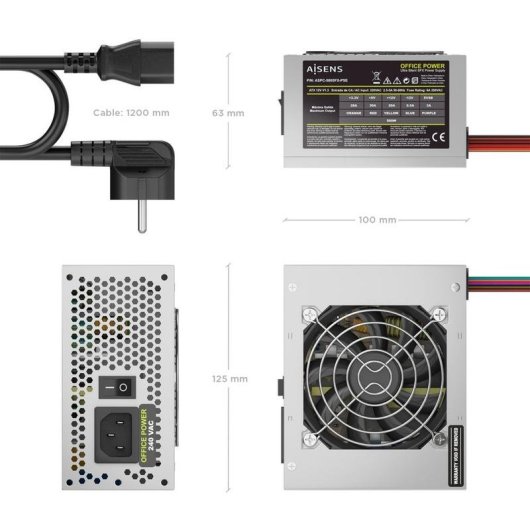 Fuente de Alimentación AISENS ASPC-500SFX-PSE 500W CE RoHS con pulsante accensione