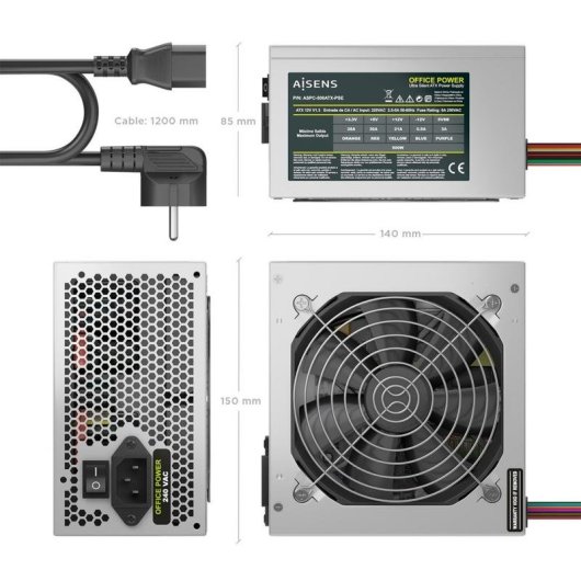 Fuente de Alimentación AISENS ASPC-500ATX-PSE 500W Certificazione CE RoHS pulsante