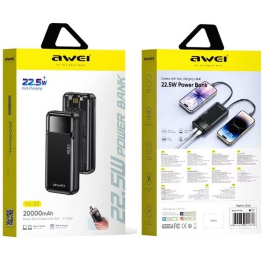 Powerbank Awei PA-93 20000 mAh 22.5W USB-A USB-C