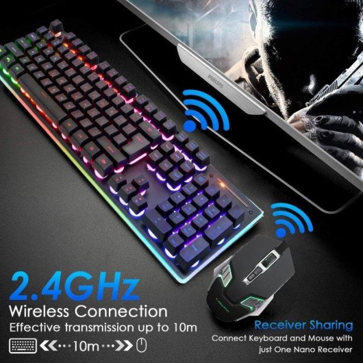 Clavier OVO 104 touches membrane sans fil gaming RGB rétroéclairé