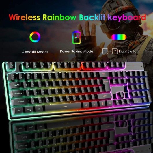 Clavier OVO 104 touches membrane sans fil gaming RGB rétroéclairé