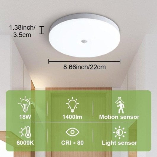 Plafon LED OVO 18W Capteur de Mouvement Blanc Neutre 4000K