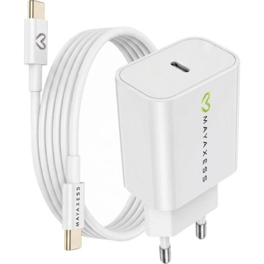 Cargador USB 20W Mayaxess con protección y cable USB-C de 1 m