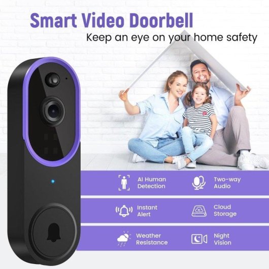 Interphone Vidéo WiFi OVO 1080p Vision nocturne Audio bidirectionnel