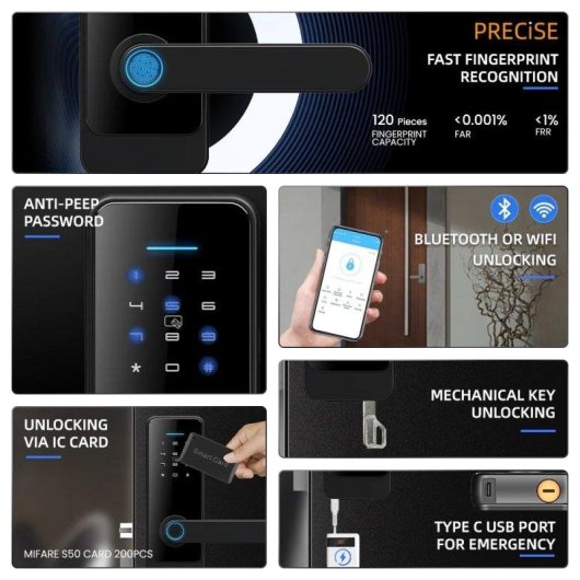 Serrure Intelligente OVO WiFi Bluetooth Ouverture Empreinte Digitale App Tuya