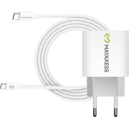 Chargeur Rapide USB 20W Mayaxess Blanc avec Câble USB-C 1m