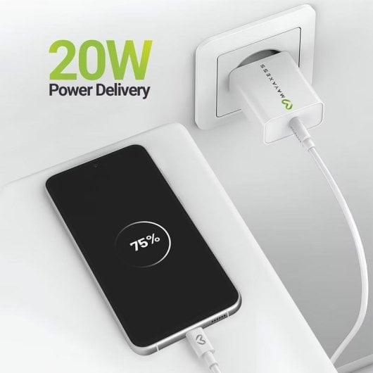 Chargeur Rapide USB 20W Mayaxess Blanc avec Câble USB-C 1m