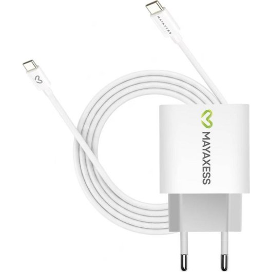 Carregador USB Rápido Mayaxess 20W USB-A Branco com Cabo USB-C