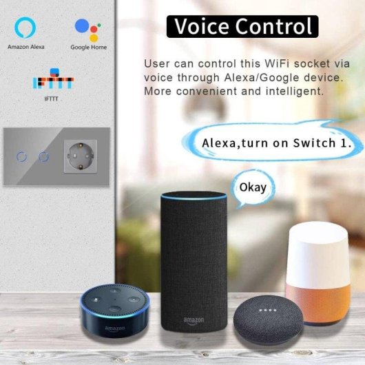 Interruptor inteligente OVO con WiFi, enchufe 16A EU compatible con Google Alexa y temporizador