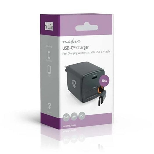 Carregador de Parede NEDIS WCHARC30WBK 30W 2 Portas USB-C GaN PD 3.0