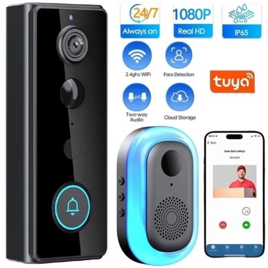 Interphone Vidéo WiFi OVO 1080p 130° Vision nocturne Audio bidirectionnel