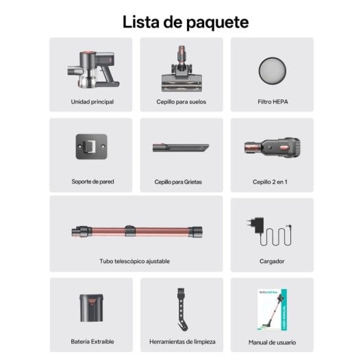Aspirateur sans Fil Vactidy V10pro 50KPa 2600mAh 45 min 500ml Multi-accessoires