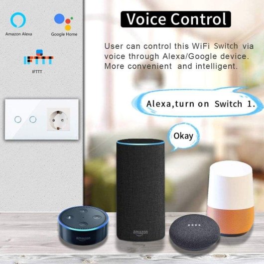 Interruptor inteligente OVO Wi-Fi con enchufe UE 16 A y control por voz Alexa Google