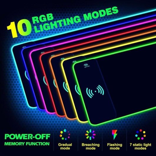Gaming-Mousepad RGB OVO mit Kabelloser Qi-Ladung 15W und 800x300mm
