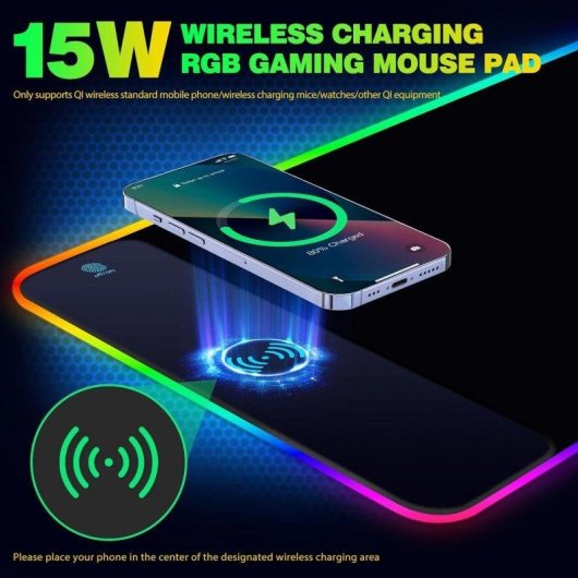 Gaming-Mousepad RGB OVO mit Kabelloser Qi-Ladung 15W und 800x300mm