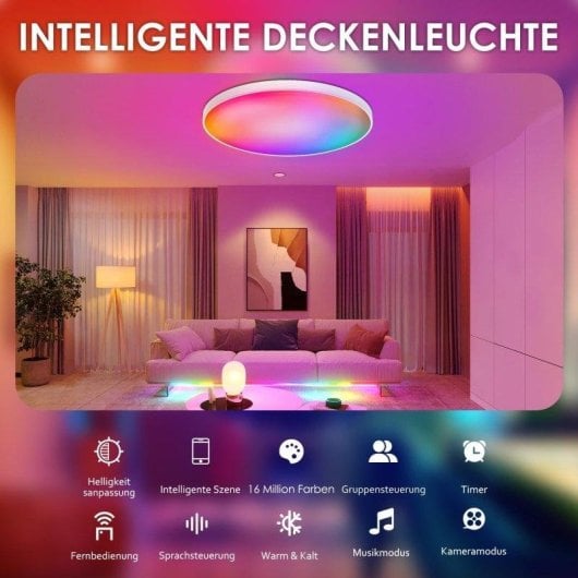 Plafond LED RGB 30W Réglable avec Télécommande Bluetooth WiFi Compatible Alexa