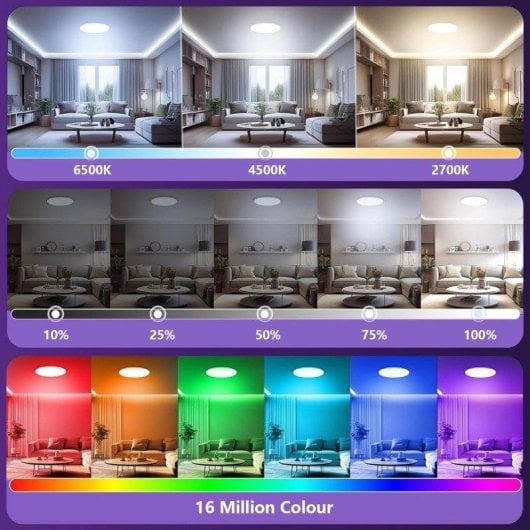 Plafond LED RGB 30W Réglable avec Télécommande Bluetooth WiFi Compatible Alexa