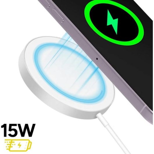 Carregador Sem Fios MagSafe 15W Mayaxess Alumínio Branco