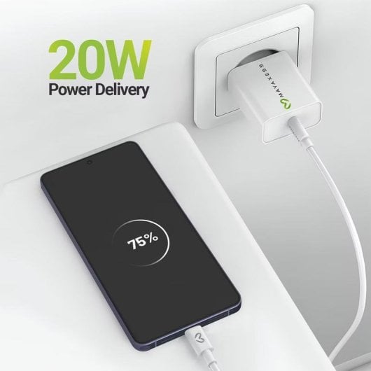 Carregador Rápido Mayaxess SEK-VIRT-S26U 20W com Cabo USB-C 1 m Branco