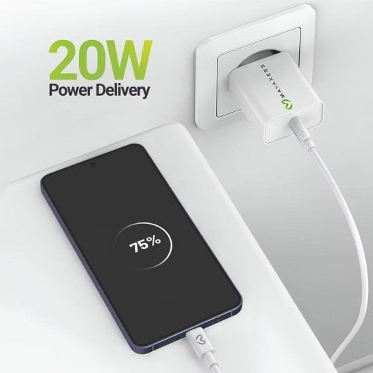 Caricatore Rapido USB Mayaxess 20W Bianco con Cavo USB-C