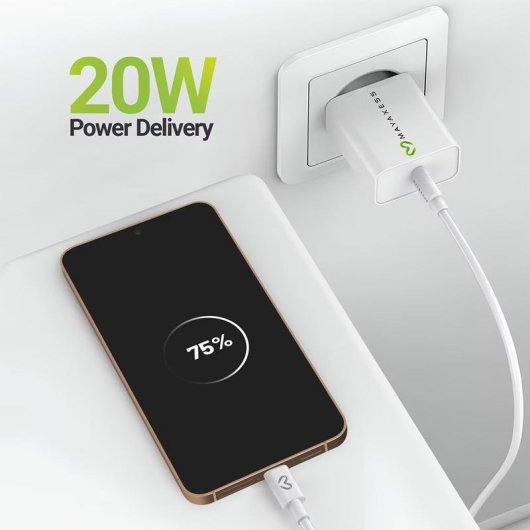 Caricatore Rapido Mayaxess SEK-VIRT 20W Bianco con Cavo USB-C 1m