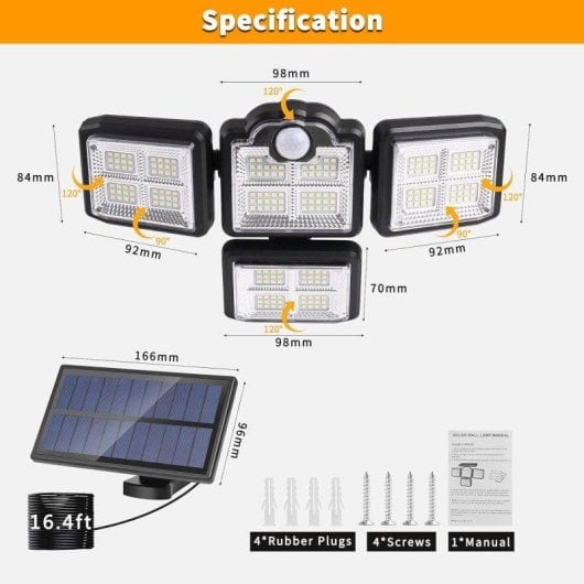 Lampe Solaire LED OVO 198 LEDs Capteur de Mouvement 3 Modes 6000K