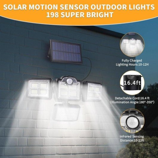 Lampe Solaire LED OVO 198 LEDs Capteur de Mouvement 3 Modes 6000K