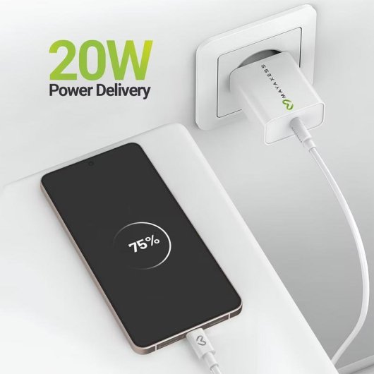 Carregador USB Mayaxess SEK-VIRT-S26P 20W rápido com cabo USB-C 1m